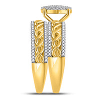 Load image into Gallery viewer, 10kt Yellow Gold His Hers Round Diamond Cluster Matching Bridal Wedding Ring Band Set 5/8 Cttw
