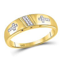 Load image into Gallery viewer, 10kt Yellow Gold His &amp; Hers Diamond Cross Matching Bridal Wedding Ring Band Set 1/12 Cttw
