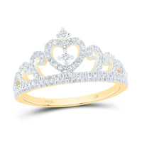 Load image into Gallery viewer, 10kt Yellow Gold Womens Round Diamond Heart Crown Fashion Ring 1/5 Cttw
