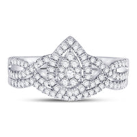 Load image into Gallery viewer, 10kt White Gold Womens Round Diamond Teardrop Bridal Wedding Engagement Ring Band Set 1/2 Cttw
