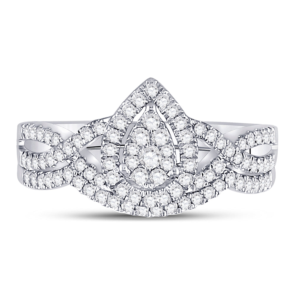10kt White Gold Womens Round Diamond Teardrop Bridal Wedding Engagement Ring Band Set 1/2 Cttw