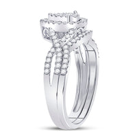 Load image into Gallery viewer, 10kt White Gold Womens Round Diamond Teardrop Bridal Wedding Engagement Ring Band Set 1/2 Cttw
