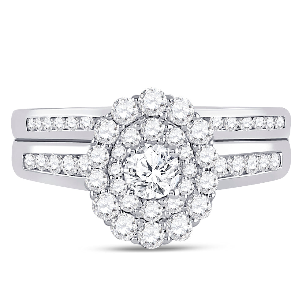 14kt White Gold Womens Round Diamond Bridal Wedding Engagement Ring Band Set 1.00 Cttw (Certified)