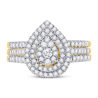 Load image into Gallery viewer, 14kt Yellow Gold Womens Round Diamond Teardrop Cluster Bridal Wedding Engagement Ring Band Set 3/4 Cttw
