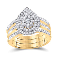 Load image into Gallery viewer, 14kt Yellow Gold Womens Round Diamond Teardrop Cluster Bridal Wedding Engagement Ring Band Set 3/4 Cttw
