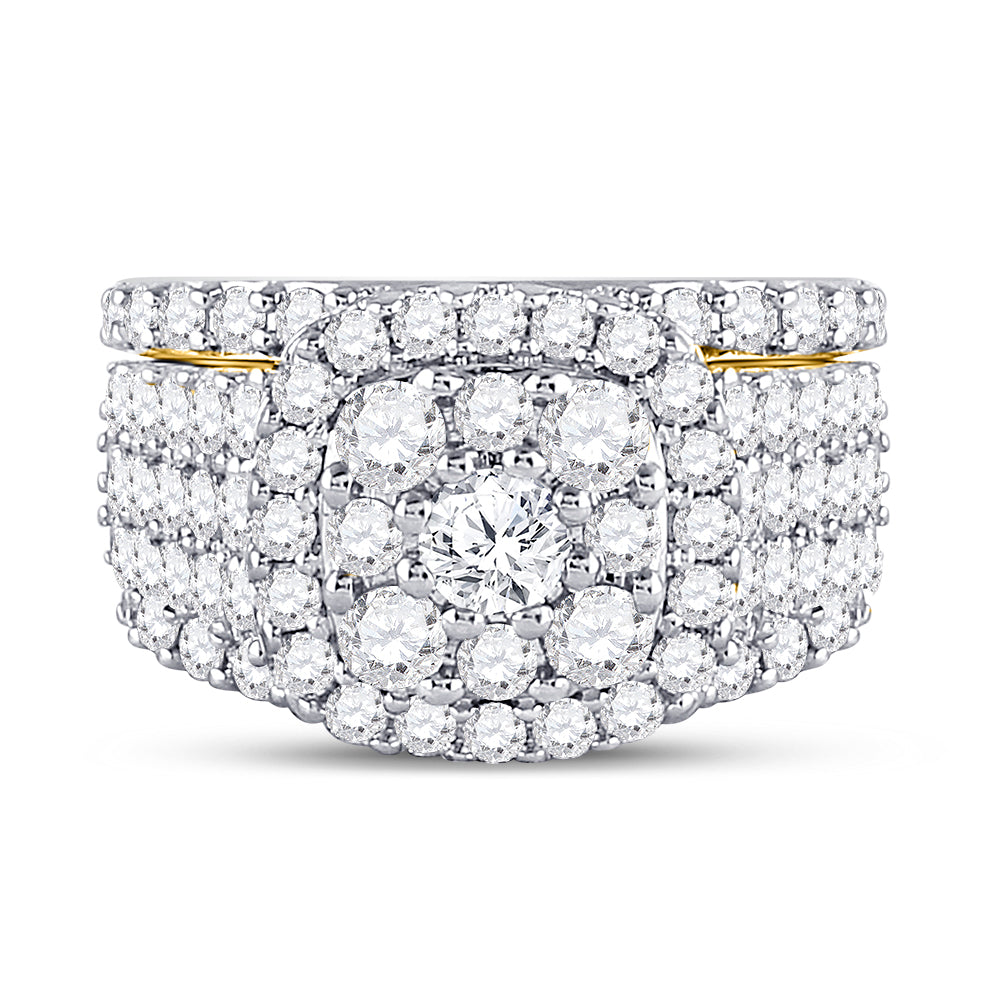 14kt Yellow Gold Womens Round Diamond Bridal Wedding Engagement Ring Band Set 3-3/4 Cttw