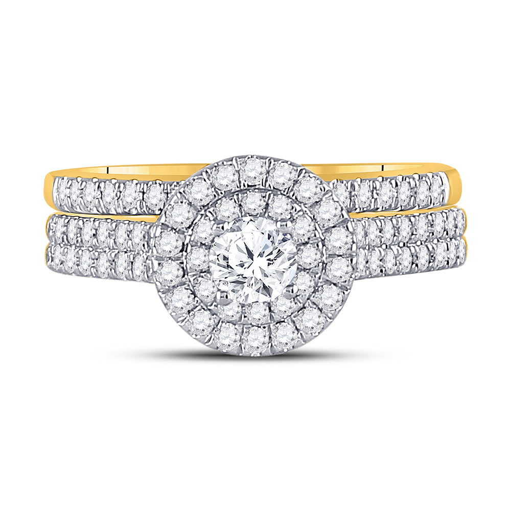 14kt Yellow Gold Womens Round Diamond Bridal Wedding Engagement Ring Band Set 1.00 Cttw (Certified)