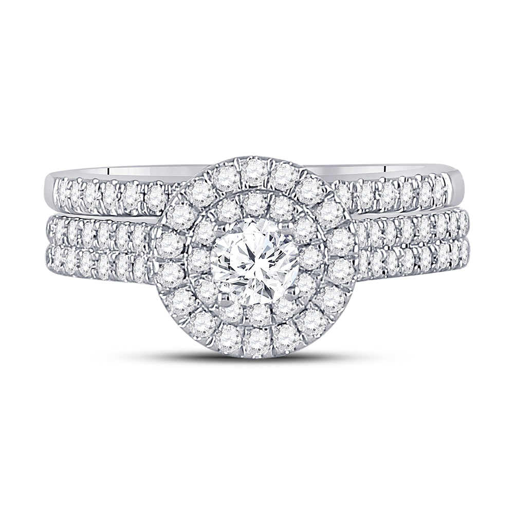 14kt White Gold Womens Round Diamond Bridal Wedding Engagement Ring Band Set 1.00 Cttw (Certified)
