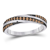 Load image into Gallery viewer, 14kt White Gold Womens Round Brown Diamond Alternating Band Ring 1/3 Cttw
