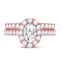 Load image into Gallery viewer, 14kt Rose Gold Womens Oval Diamond Bridal Wedding Engagement Ring Band Set 1-7/8 Cttw (Certified)
