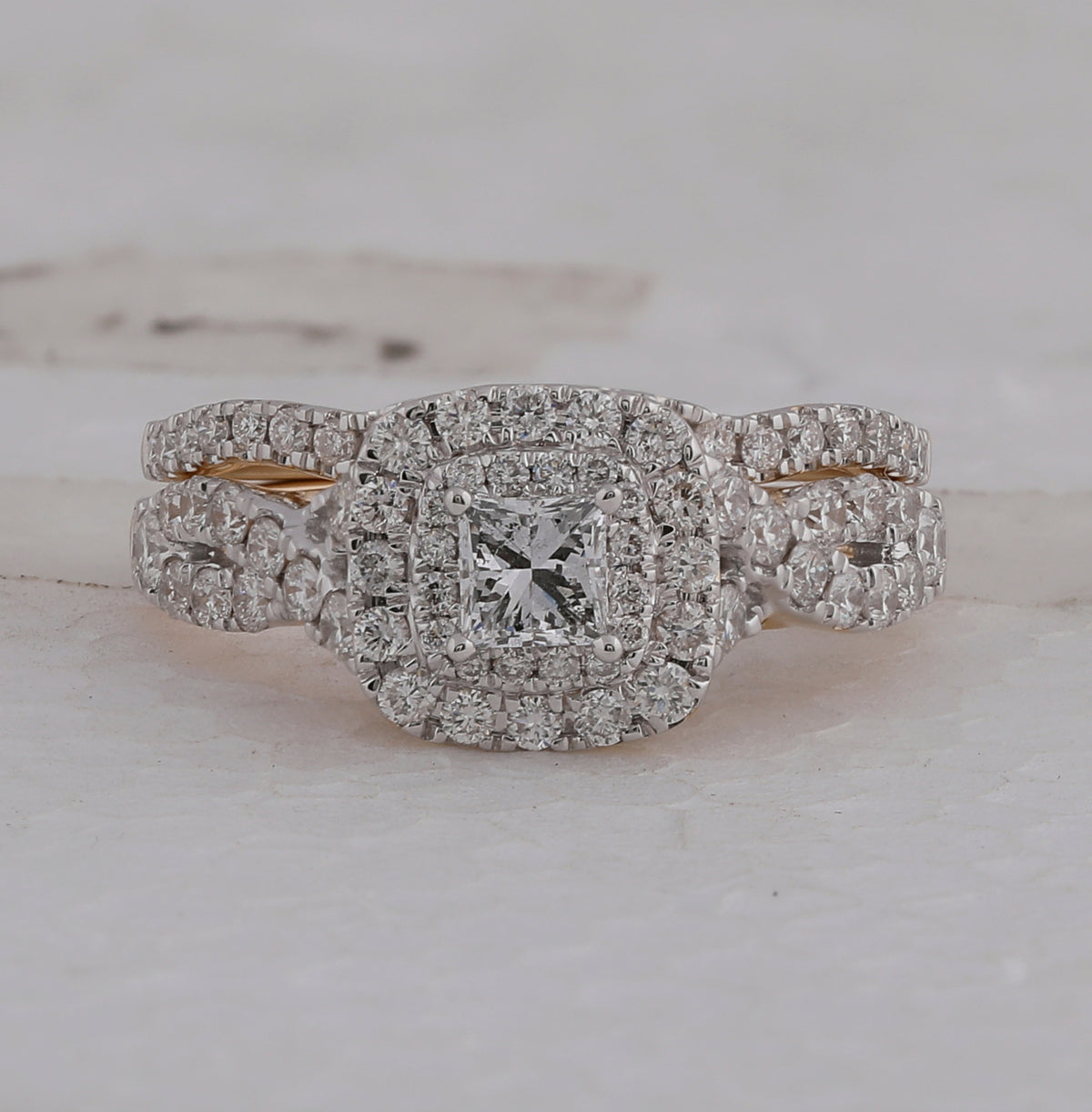 14kt Yellow Gold Womens Round Diamond Bridal Wedding Engagement Ring Band Set 1-1/4 Cttw (Certified)