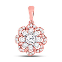 Load image into Gallery viewer, 10kt Two-tone Gold Womens Round Diamond Flower Halo Cluster Pendant 1/2 Cttw
