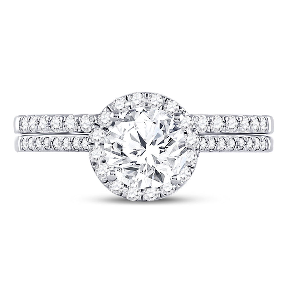 14kt White Gold Womens Round Diamond Bridal Wedding Engagement Ring Band Set 1-3/8 Cttw (Certified)