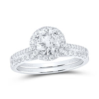 Load image into Gallery viewer, 14kt White Gold Womens Round Diamond Bridal Wedding Engagement Ring Band Set 1-3/8 Cttw (Certified)
