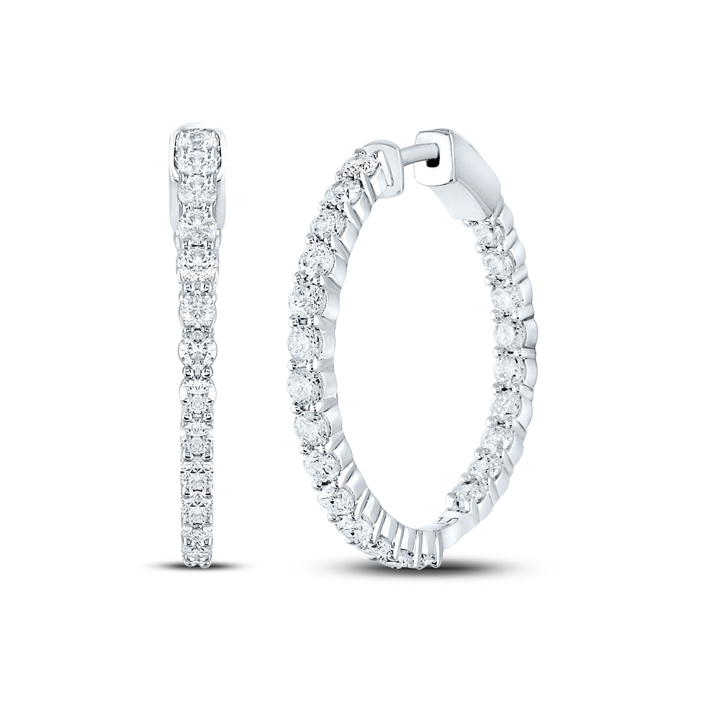14kt White Gold Womens Round Diamond Inside-Outside Hoop Earrings 3.00 Cttw