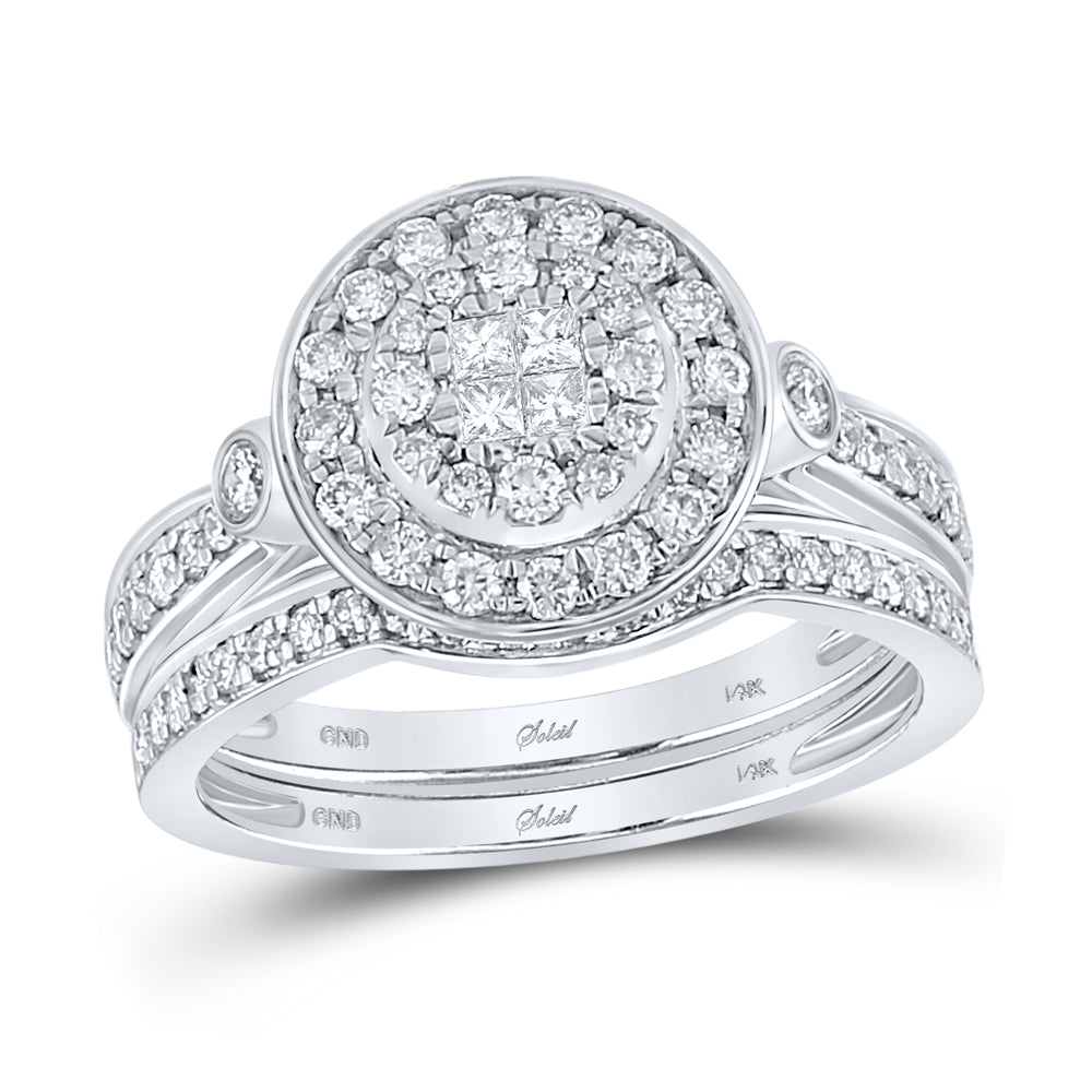 14kt White Gold Womens Princess Diamond Bridal Wedding Engagement Ring Band Set 3/4 Cttw