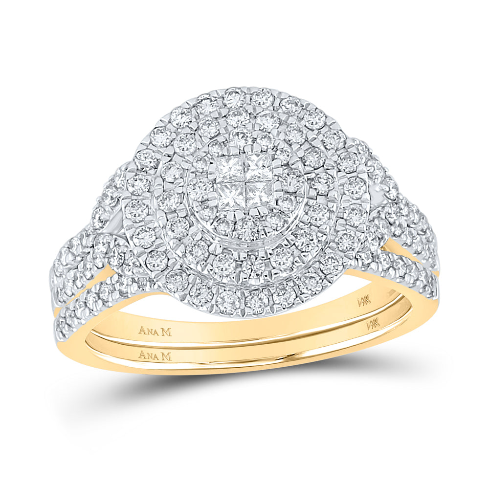 14kt Yellow Gold Womens Princess Diamond Bridal Wedding Engagement Ring Band Set 3/4 Cttw