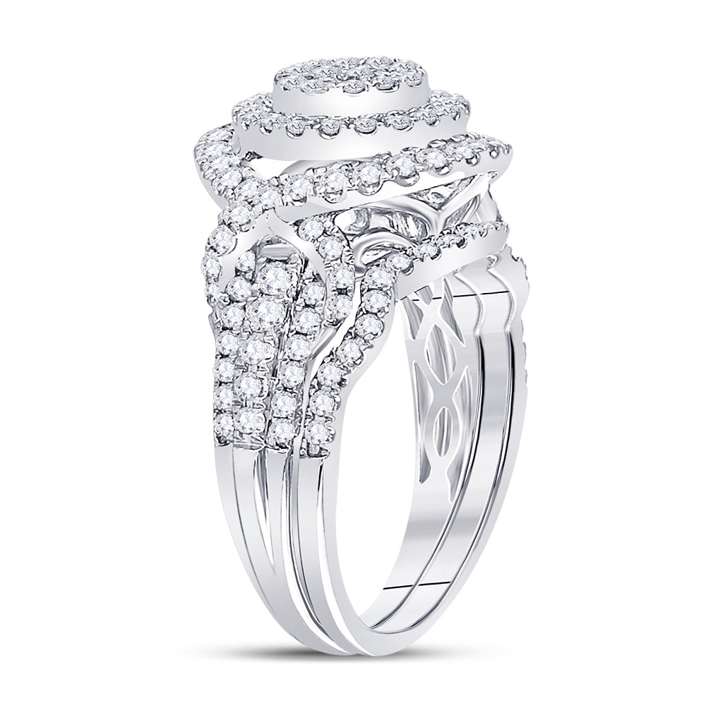 14kt White Gold Womens Princess Diamond Bridal Wedding Engagement Ring Band Set 1-1/4 Cttw