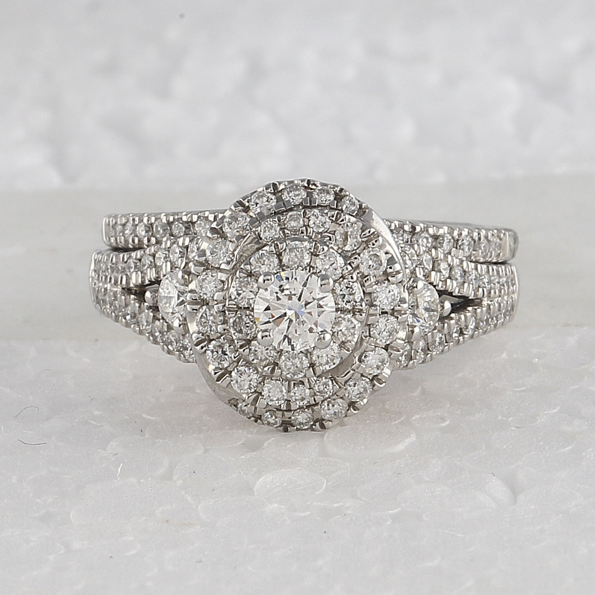 14kt Two-tone Gold Womens Round Diamond Bridal Wedding Engagement Ring Band Set 1-1/5 Cttw (Certified)