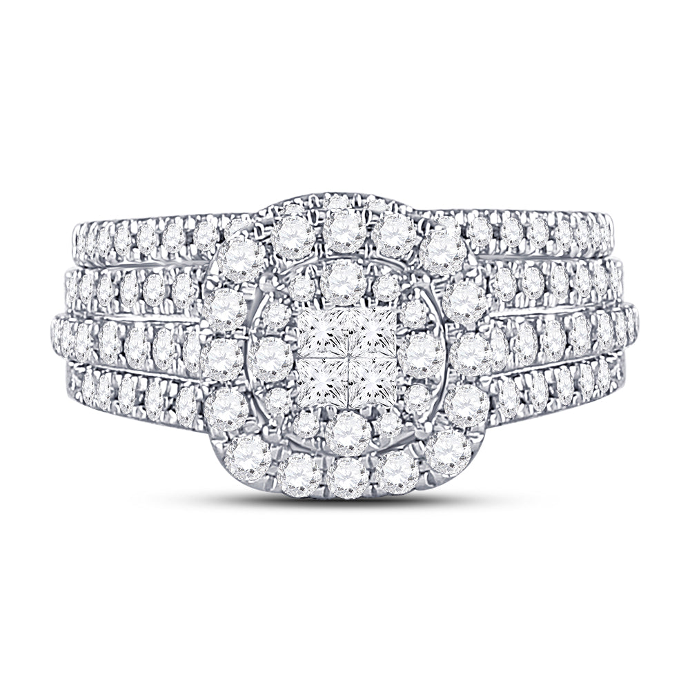 14kt White Gold Womens Princess Diamond Bridal Wedding Engagement Ring Band Set 1.00 Cttw