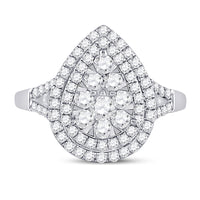 Load image into Gallery viewer, 14kt White Gold Womens Round Diamond Fashion Pear Cluster Ring 1.00 Cttw
