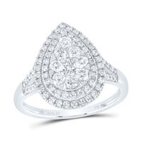 Load image into Gallery viewer, 14kt White Gold Womens Round Diamond Fashion Pear Cluster Ring 1.00 Cttw

