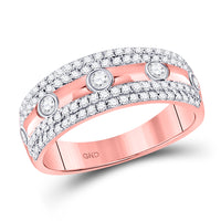 Load image into Gallery viewer, 10kt Rose Gold Womens Round Diamond 3-Stone Anniversary Ring 1/2 Cttw
