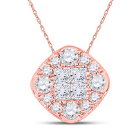 Load image into Gallery viewer, 14kt Rose Gold Womens Princess Diamond Halo Fashion Pendant 1.00 Cttw
