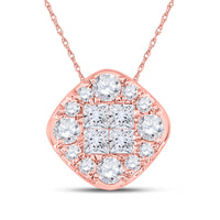 Load image into Gallery viewer, 14kt Rose Gold Womens Princess Diamond Halo Fashion Pendant 1/2 Cttw

