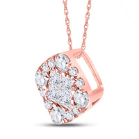 Load image into Gallery viewer, 14kt Rose Gold Womens Princess Diamond Square Cluster Pendant 1/4 Cttw

