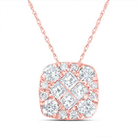 Load image into Gallery viewer, 14kt Rose Gold Womens Princess Diamond Square Cluster Pendant 1/4 Cttw
