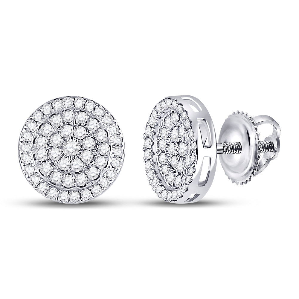10kt White Gold Womens Round Diamond Fashion Cluster Earrings 1/2 Cttw