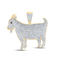 Load image into Gallery viewer, 10kt Yellow Gold Mens Round Black Color Enhanced Diamond Goat Animal Charm Pendant 2-7/8 Cttw
