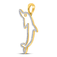 Load image into Gallery viewer, 10kt Yellow Gold Mens Round Diamond Dolphin Charm Pendant 1/3 Cttw
