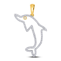 Load image into Gallery viewer, 10kt Yellow Gold Mens Round Diamond Dolphin Charm Pendant 1/3 Cttw
