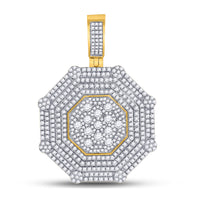 Load image into Gallery viewer, 10kt Yellow Gold Mens Round Diamond Octagon Cluster Charm Pendant 3-7/8 Cttw
