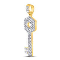 Load image into Gallery viewer, 10kt Yellow Gold Mens Round Diamond Key Charm Pendant 5/8 Cttw
