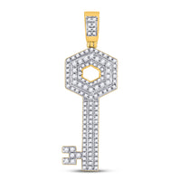 Load image into Gallery viewer, 10kt Yellow Gold Mens Round Diamond Key Charm Pendant 5/8 Cttw
