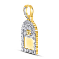 Load image into Gallery viewer, 10kt Yellow Gold Mens Round Diamond Headstone RIP Picture Memory Pendant 1-1/2 Cttw
