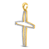 Load image into Gallery viewer, 10kt Yellow Gold Mens Round Diamond Cross Outline Charm Pendant 1/4 Cttw
