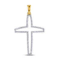 Load image into Gallery viewer, 10kt Yellow Gold Mens Round Diamond Cross Outline Charm Pendant 1/4 Cttw
