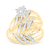 Load image into Gallery viewer, 10kt Yellow Gold His Hers Round Diamond Solitaire Matching Bridal Wedding Ring Band Set 5/8 Cttw
