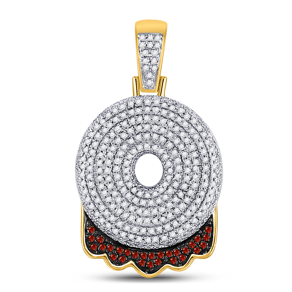 10kt Yellow Gold Mens Round Red Color Enhanced Diamond ""O"" Letter Charm Pendant 1.00 Cttw