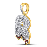 Load image into Gallery viewer, 10kt Yellow Gold Mens Round Red Color Enhanced Diamond Letter R Charm Pendant 1.00 Cttw
