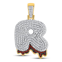 Load image into Gallery viewer, 10kt Yellow Gold Mens Round Red Color Enhanced Diamond Letter R Charm Pendant 1.00 Cttw
