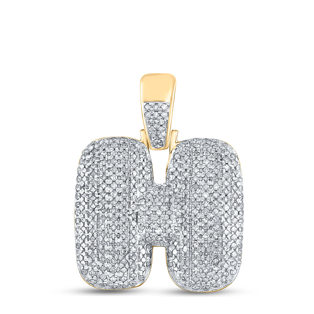 10kt Yellow Gold Mens Round Diamond ""H"" Letter Charm Pendant 7/8 Cttw