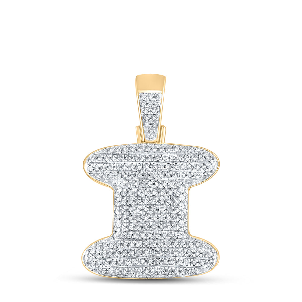 10kt Yellow Gold Mens Round Diamond ""I"" Letter Charm Pendant 3/4 Cttw