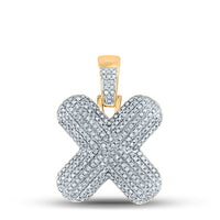 Load image into Gallery viewer, 10kt Yellow Gold Mens Round Diamond &quot;&quot;X&quot;&quot; Letter Charm Pendant 7/8 Cttw
