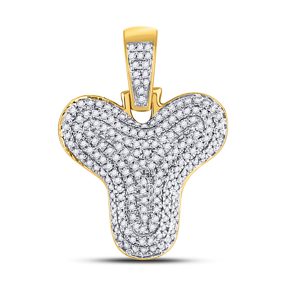 10kt Yellow Gold Mens Round Diamond ""Y"" Letter Charm Pendant 1/2 Cttw