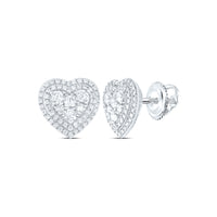 Load image into Gallery viewer, 14kt White Gold Womens Round Diamond Halo Cluster Heart Earrings 1.00 Cttw

